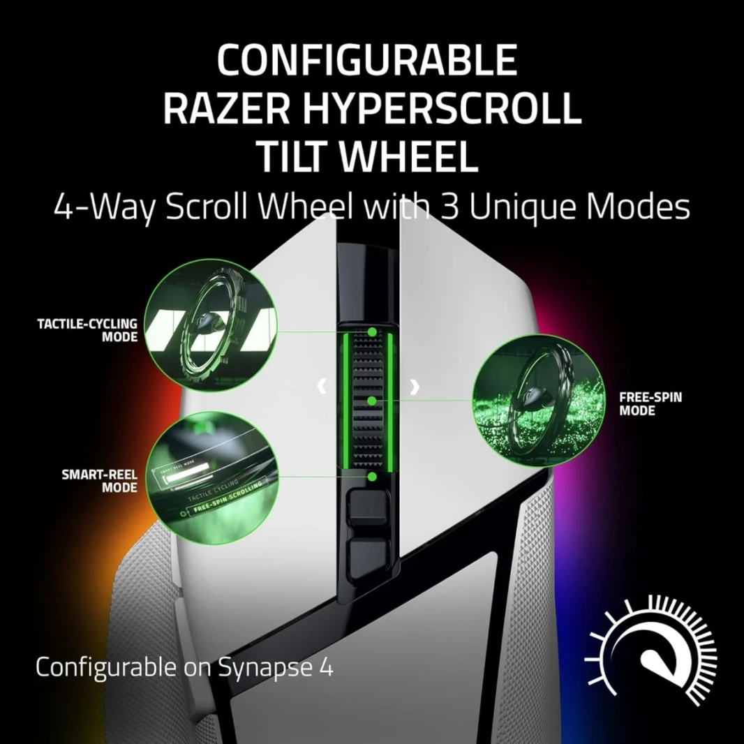 Razer Basilisk V3 Pro 35K Wireless Gaming Mouse, Right-Handed, Focus Pro 35K Optical Sensor Gen-2, 35000 Max DPI, Optical Mouse Switches Gen-3, 4-Way HyperScroll Tilt Wheel, White