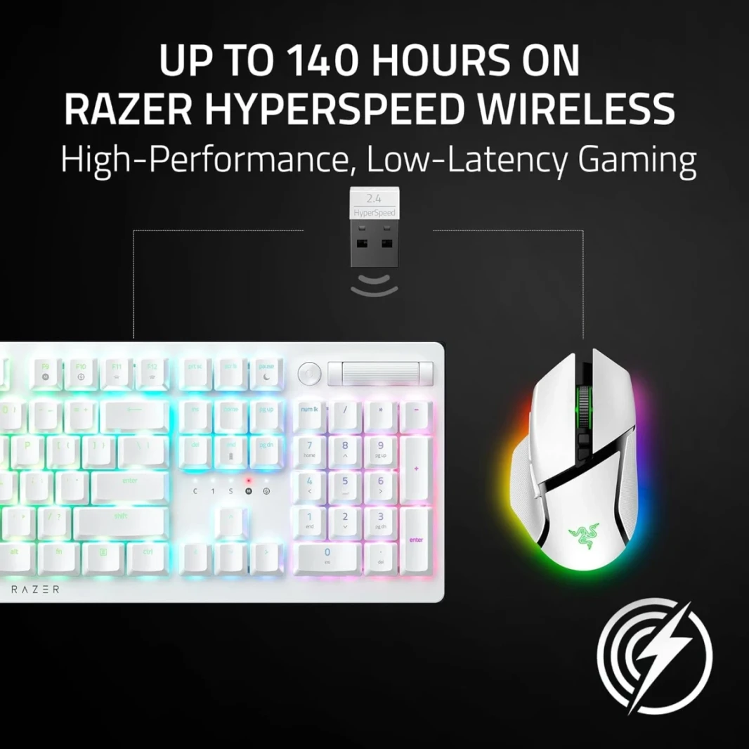 Razer Basilisk V3 Pro 35K Wireless Gaming Mouse, Right-Handed, Focus Pro 35K Optical Sensor Gen-2, 35000 Max DPI, Optical Mouse Switches Gen-3, 4-Way HyperScroll Tilt Wheel, White
