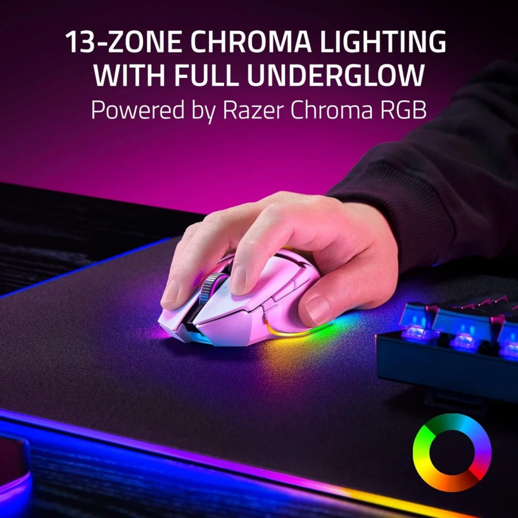 Razer Basilisk V3 Pro 35K Wireless Gaming Mouse, Right-Handed, Focus Pro 35K Optical Sensor Gen-2, 35000 Max DPI, Optical Mouse Switches Gen-3, 4-Way HyperScroll Tilt Wheel, White