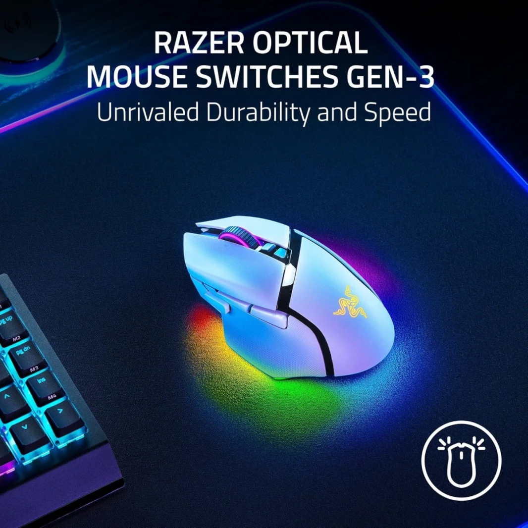 Razer Basilisk V3 Pro 35K Wireless Gaming Mouse, Right-Handed, Focus Pro 35K Optical Sensor Gen-2, 35000 Max DPI, Optical Mouse Switches Gen-3, 4-Way HyperScroll Tilt Wheel, White