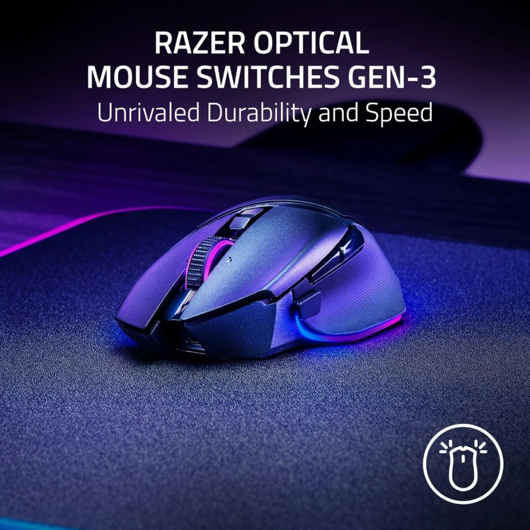 Razer Basilisk V3 Pro 35k Mouse Wireless Gaming Mouse ، Handed Handed ، Focus Pro 35K Optical Sensor Gen-2 ، 35000 Max DPI ، مفاتيح الماوس البصرية Gen-3 ، عجلة إمالة فرط الفصح 4 اتجاهات ، أسود