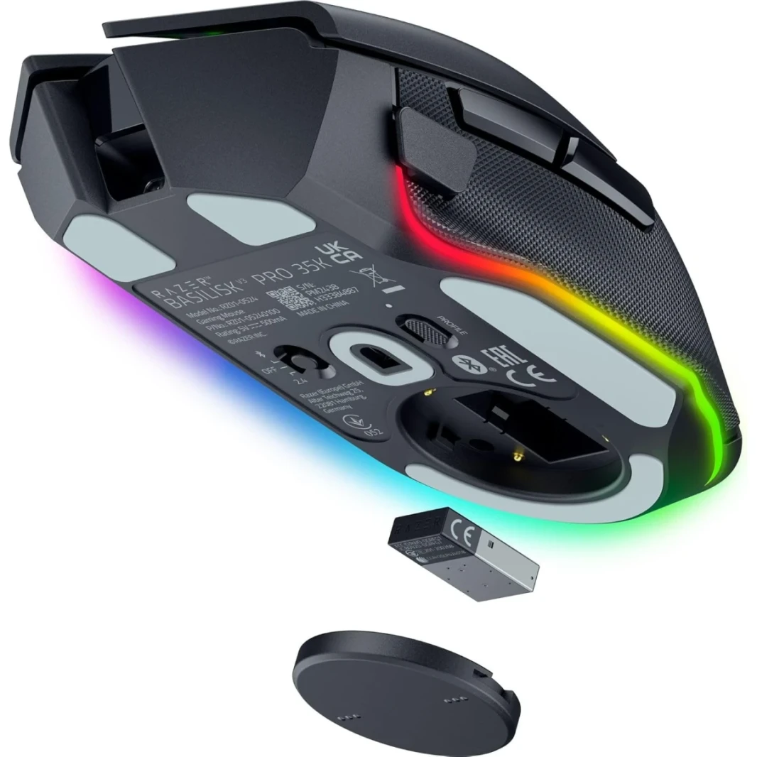 Razer Basilisk V3 Pro 35k Mouse Wireless Gaming Mouse ، Handed Handed ، Focus Pro 35K Optical Sensor Gen-2 ، 35000 Max DPI ، مفاتيح الماوس البصرية Gen-3 ، عجلة إمالة فرط الفصح 4 اتجاهات ، أسود