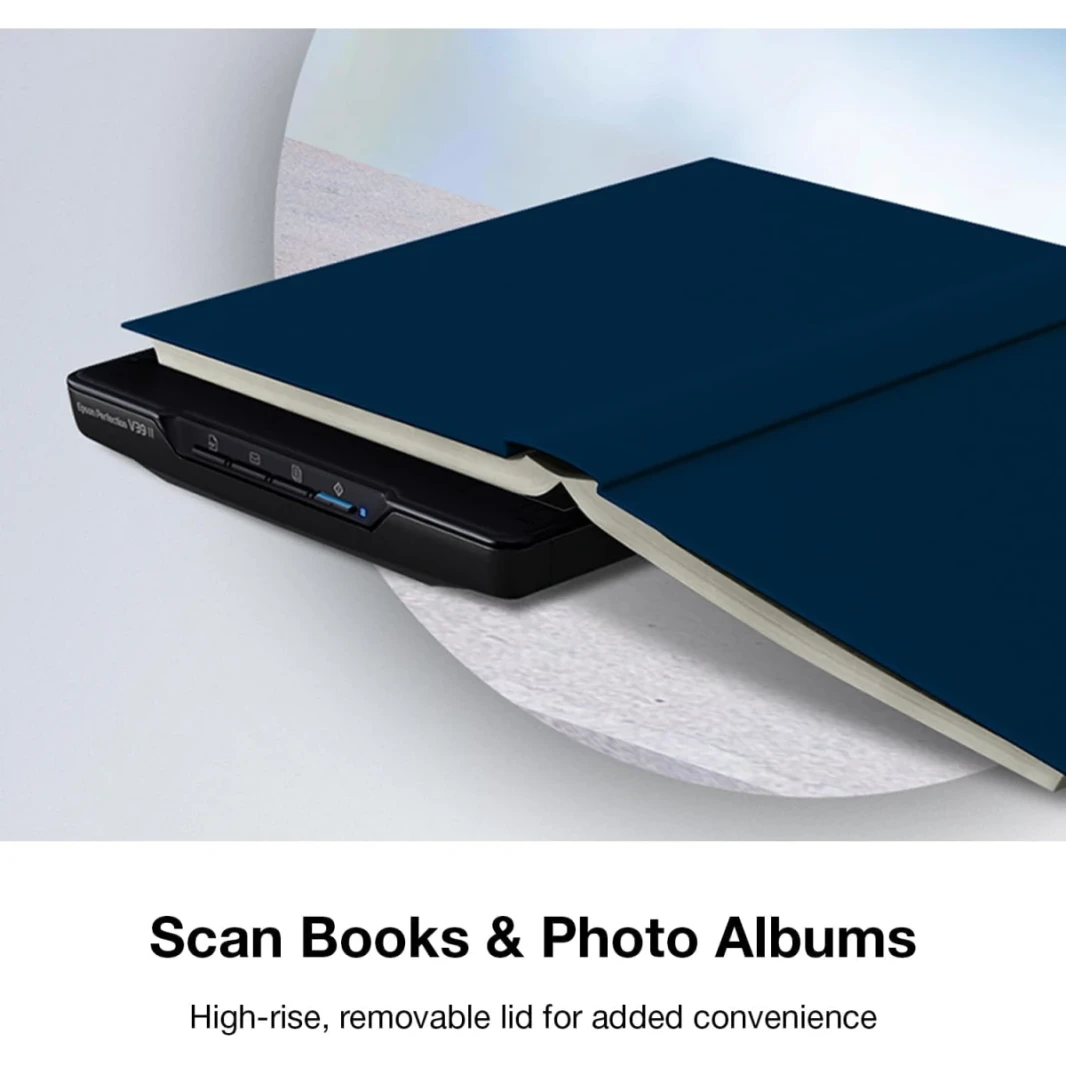 Epson V39 II Photo & Document Flatbed Scanner 4800 × 4800 نقطة في البوصة الدقة البصرية ، مستشعر صورة الاتصال ، حتى 10 ثانية/سرعة مسح الصفحة ، واجهة USB 2.0 Micro-AB ، الأسود