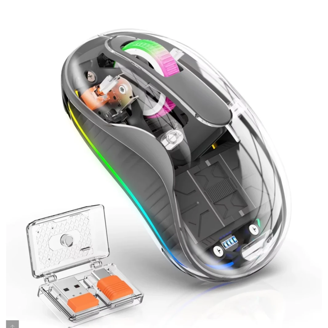 Coteci Dual استقبال الفأر الصامت مع مصابيح RGB ، 5.1 Bluetooth Dual استقبال USB A & Type-C 2.4G 2400 DPI