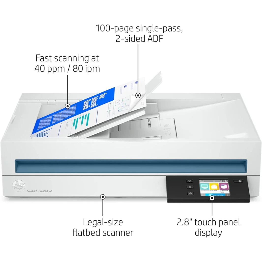 HP ScanJet Pro N4600 FNW1 Fast Scan 2-Scans & Auto Document Feeder & Wireless حتى 40 جزء في المليون