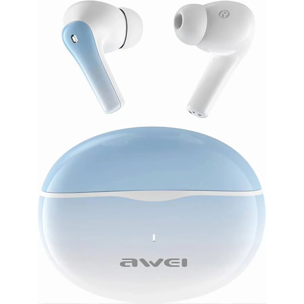 سماعات الرأس AWEI T62 ENC ، Bluetooth 5.3 ، إلغاء الضوضاء ، 4 ميكروفون ، مكالمة HD ، باس عميق ، 300 مللي أمبير في الساعة ، مسافة 10 أمتار للإرسال ، 5H وقت اللعب - الأزرق