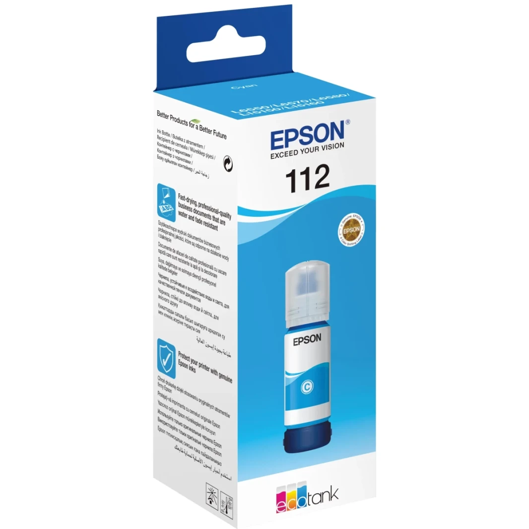 Genuine Epson 112 EcoTank Ink Bottle 70ml Cartridge Pigment - Cyan