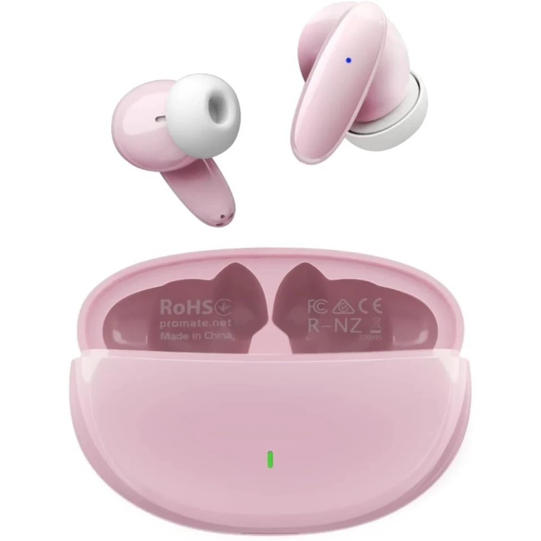 PROMATE TRUE LOELERESION أذن Bluetooth v5.1 w/ MIC IPX5 مقاومة الماء 20 ساعة - الوردي