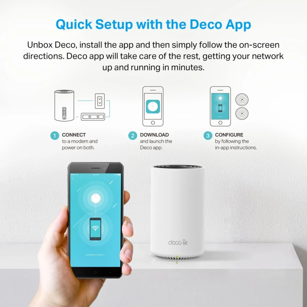 TP-Link Deco XE75 Pro Axe5400 Tri-Band Mesh Wi-Fi 6E ، وسرعات لاسلكية تصل إلى 5400 ميغابت في الثانية ، و AI-AI ، 2 2 Mu-Mimo ، Ofdma ، التوافق العالمي ، هوائيات عالية الدقة (3 حزمة) ، أبيض