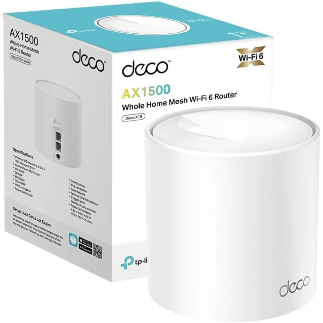 TP-Link DECO X10 WIFE Home Mesh WiFi 6 System AX 1500MBPS AC-DRAVER ، تغطية تصل إلى 2100 قدم مربع ، معززة WiFi Extender ، Gaming و 4K ، إعداد Easy ، Alexa & Google Home (1Pack)