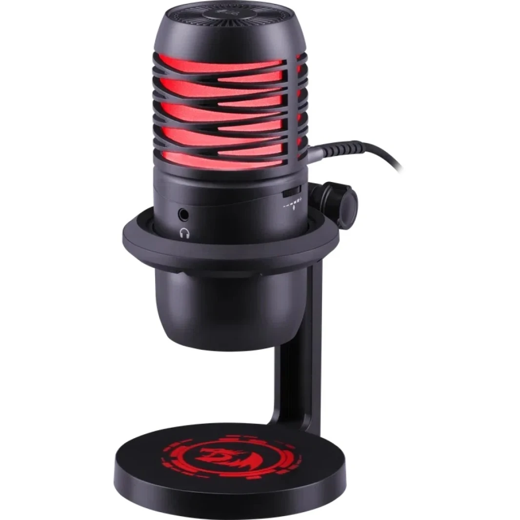 Redragon Nebula GM211 Gaming Stream Microphone USB ، نمط قطبي لأمراض القلب ، حامل ثلاثي القوائم وقابل للتعديل ، 192 كيلو هرتز/24 بت ، إضاءة RGB ، التحكم في مستوى الصوت والبكم ، الأسود