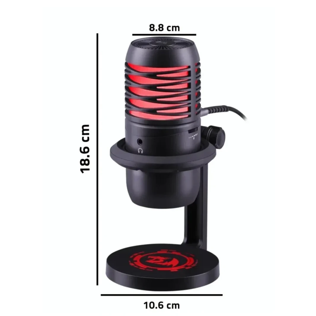 Redragon Nebula GM211 Gaming Stream Microphone USB ، نمط قطبي لأمراض القلب ، حامل ثلاثي القوائم وقابل للتعديل ، 192 كيلو هرتز/24 بت ، إضاءة RGB ، التحكم في مستوى الصوت والبكم ، الأسود