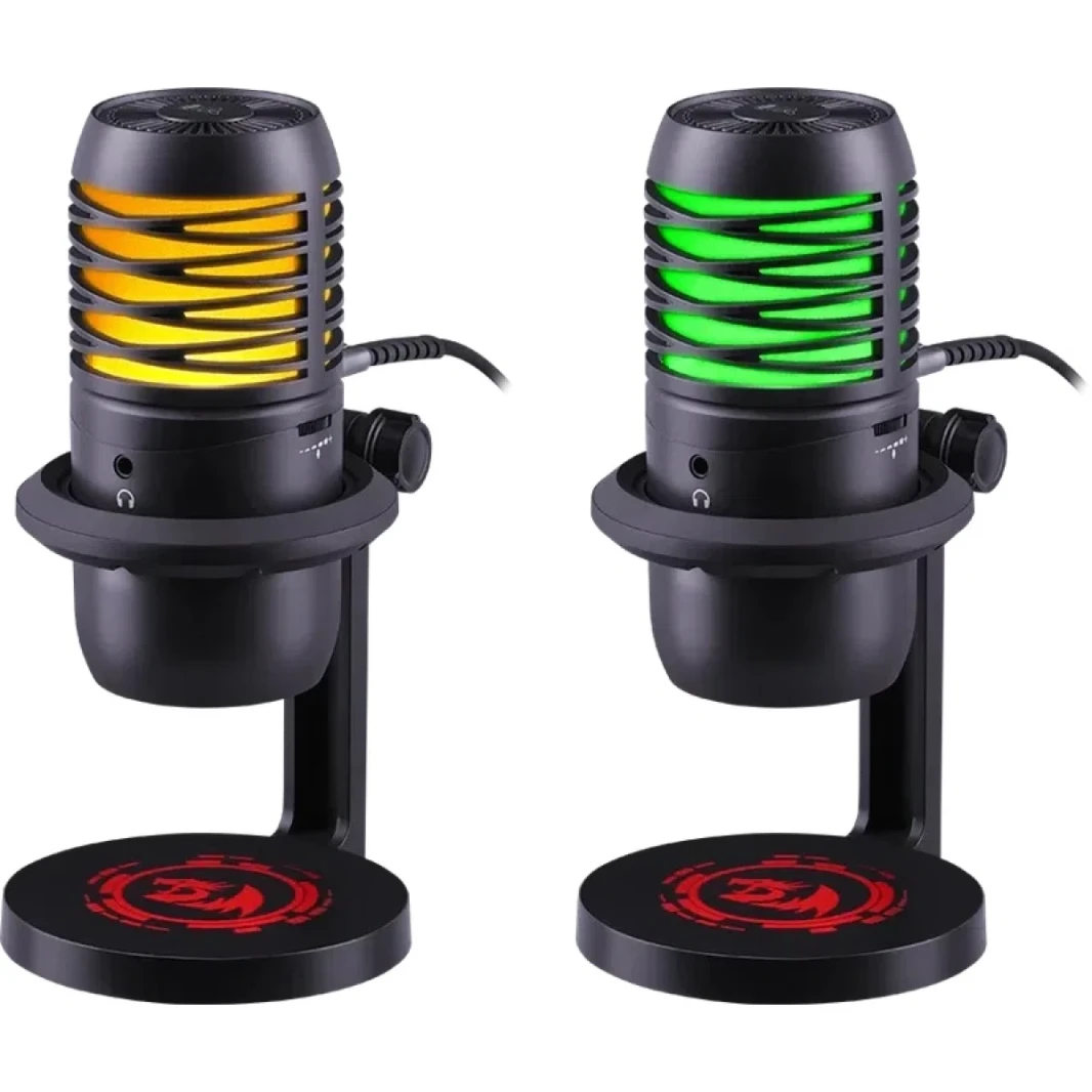 Redragon Nebula GM211 Gaming Stream Microphone USB ، نمط قطبي لأمراض القلب ، حامل ثلاثي القوائم وقابل للتعديل ، 192 كيلو هرتز/24 بت ، إضاءة RGB ، التحكم في مستوى الصوت والبكم ، الأسود