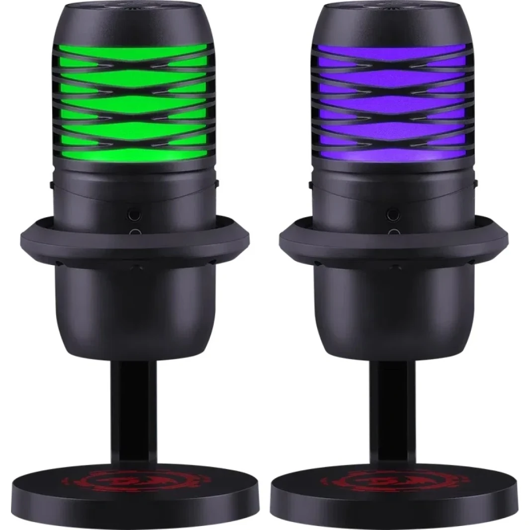 Redragon Nebula GM211 Gaming Stream Microphone USB ، نمط قطبي لأمراض القلب ، حامل ثلاثي القوائم وقابل للتعديل ، 192 كيلو هرتز/24 بت ، إضاءة RGB ، التحكم في مستوى الصوت والبكم ، الأسود