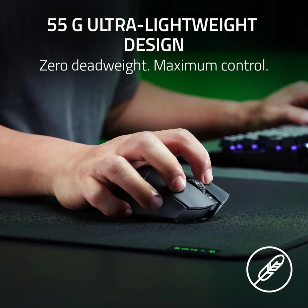 Razer Deathadder V3 Hyperspeed Wireless 55g خفيفة الوزن متقدمة 26K المستشعر البصري Gen -3 المفاتيح البصرية USB C الشحن حتى 100 ساعة بطارية - أسود
