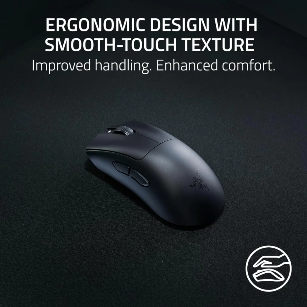 Razer Deathadder V3 Hyperspeed Wireless 55g خفيفة الوزن متقدمة 26K المستشعر البصري Gen -3 المفاتيح البصرية USB C الشحن حتى 100 ساعة بطارية - أسود