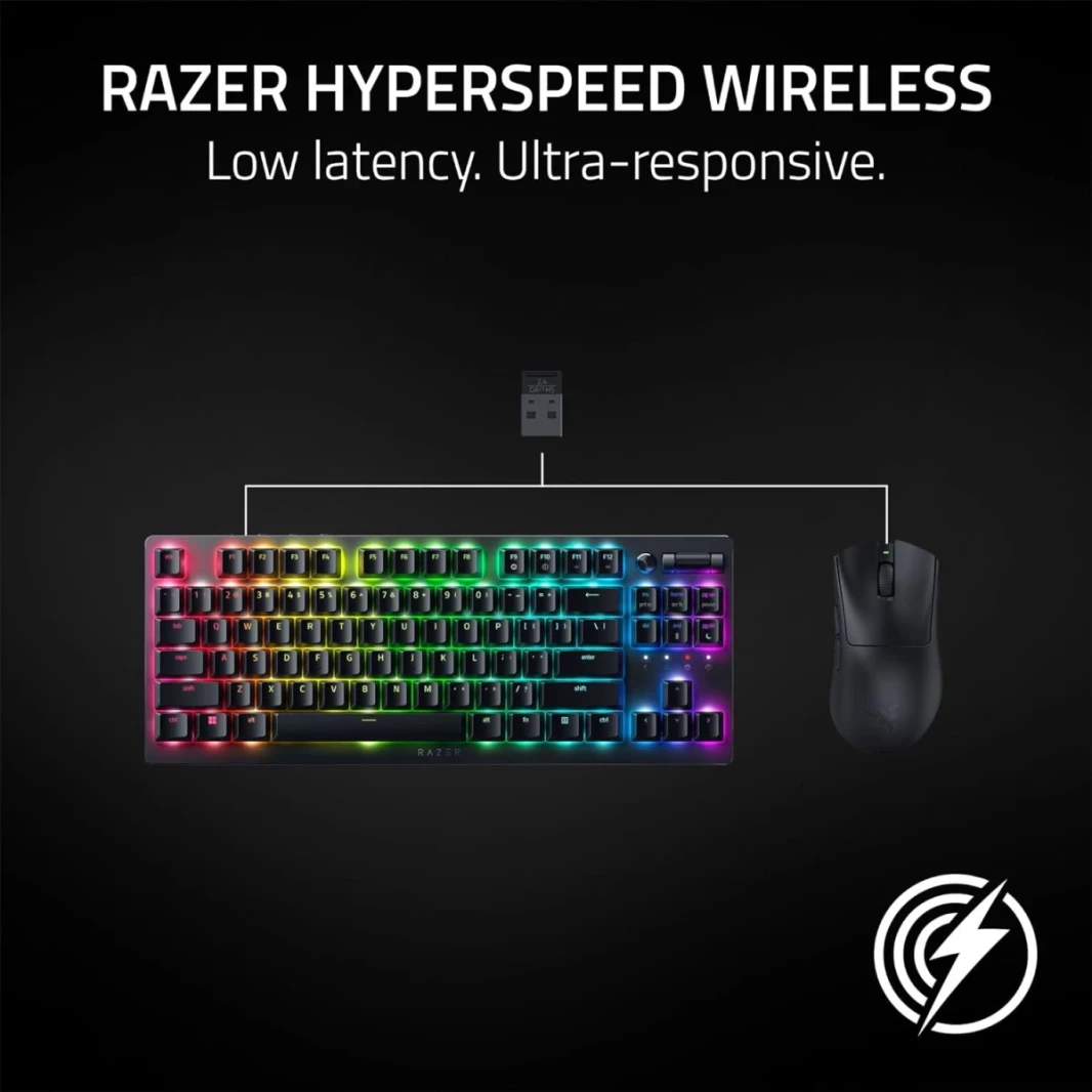 Razer Deathadder V3 Hyperspeed Wireless 55g خفيفة الوزن متقدمة 26K المستشعر البصري Gen -3 المفاتيح البصرية USB C الشحن حتى 100 ساعة بطارية - أسود