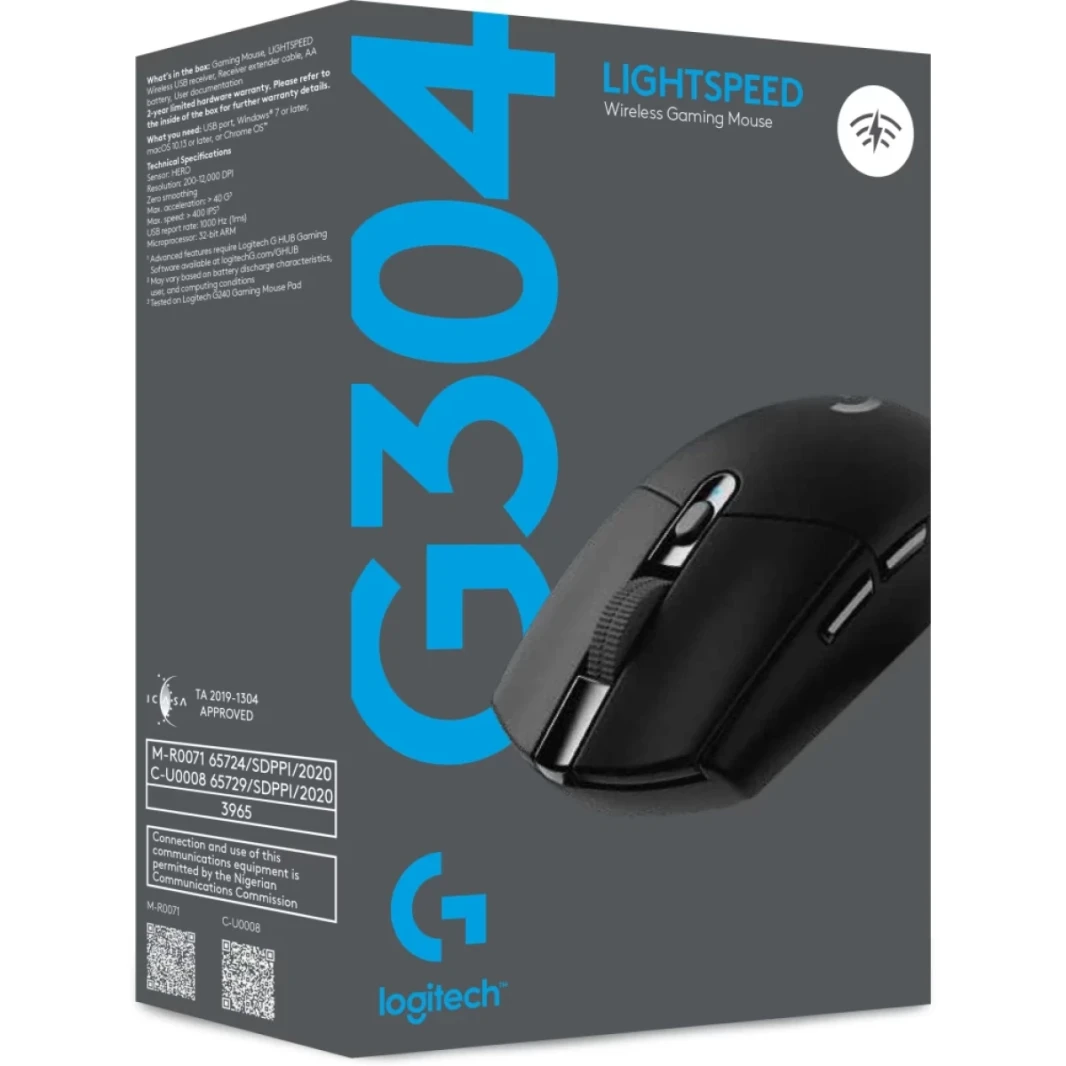 Logitech G304 Lightspeed Wireless Hero Sensor 12,000 DPI Lightweight 6 Programmable Buttons 250h Battery Life On-Board Memory PC/Mac - Black