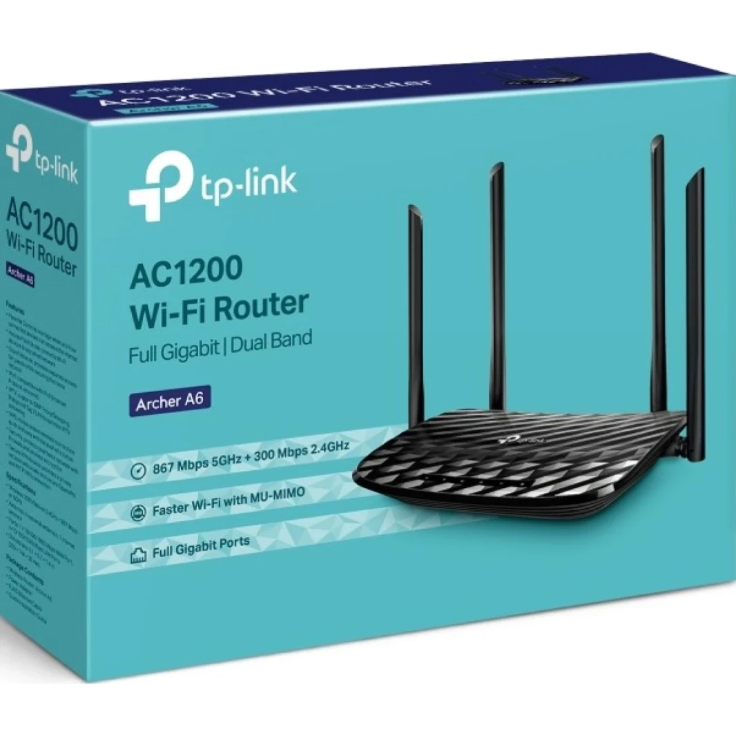 TP-Link Archer A6 AC1200 Gigabit WiFi Router Dual Band 4 x Antennas OneMesh & Access Point Mode Long Range Coverage