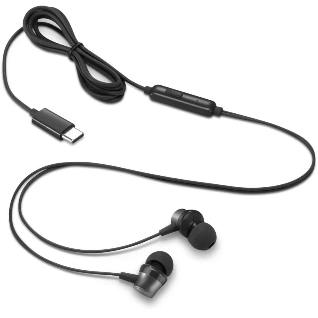 Lenovo in-ear usb-c سماعة الستيريو المصغرة w/ 9mm مكبرات الصوت الغواصين والميكروفون على مستوى المؤسسة-أسود