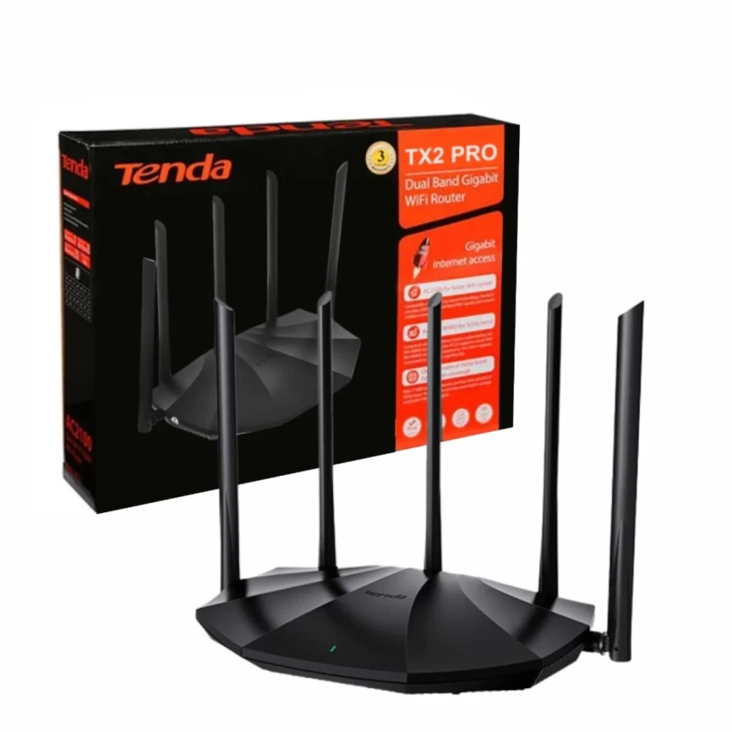 Tenda TX2 Pro Wi-Fi 6 AX1500 جهاز توجيه Wi-Fi الذكي ، فرقة مزدوجة Gigabit Wiereless Internet Wi-Fi 6 ، 5 * 6DBI High-Plins Hounnas ، 3 Gigabit LAN ، WPA3+OFDMA+MU-MIMO- Black-
