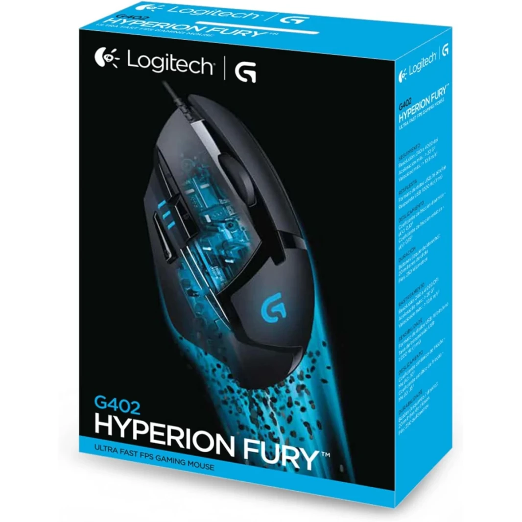 Logitech G402 Hyperion Fury Wired 4000 DPI خفيفة الوزن 8 أزرار قابلة للبرمجة زر التبديل DPI للكمبيوتر/MAC - أسود