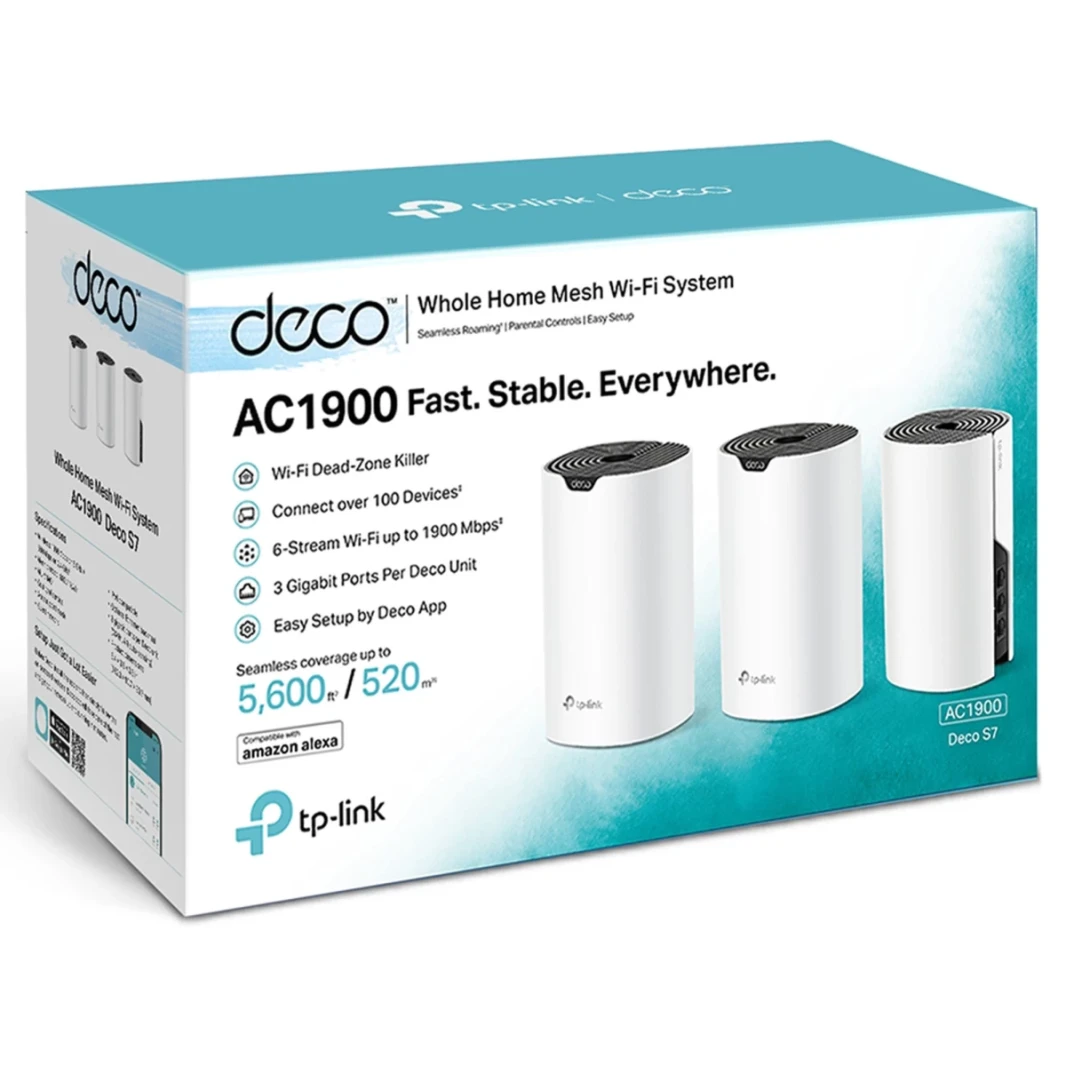 TP-Link Deco S7 AC1900 نظام Wi-Fi System Smart 1000 MBPS يعمل مع منافذ Gigabit مع Amazon Alexa (3 عبوات)