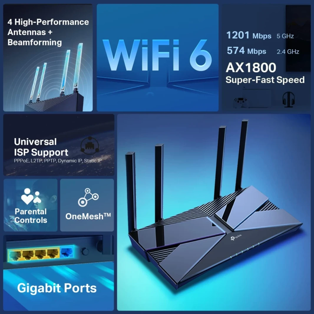 TP-Link Archer AX23 AX1800 WiFi 6 Smart WiFi Dual Band Gigabit Wireless Long Ranger Coverage