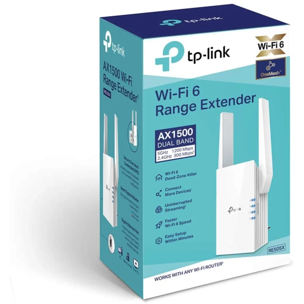 TP-Link RE505X AX1500 WiFi 6 Extender Covers up to 1500 sq.ft & 25 Devices Dual Band up to 1.5Gbps Speed AP Mode w/Gigabit Port  OneMesh Compatible