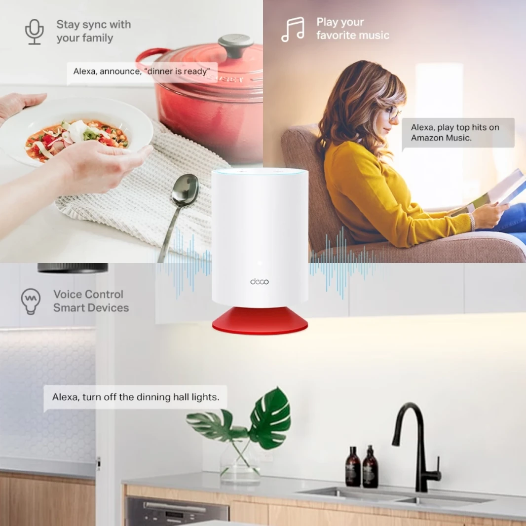 TP-Link Deco Voice X20 AX1800 Mesh Wi-Fi 6 Router, 2x Gigabit WAN/LAN Ethernet Ports, Alexa Built-in, Integrated Smart Speaker, 5GHz & 1201Mbps, Dual-Band, White (2Pack)