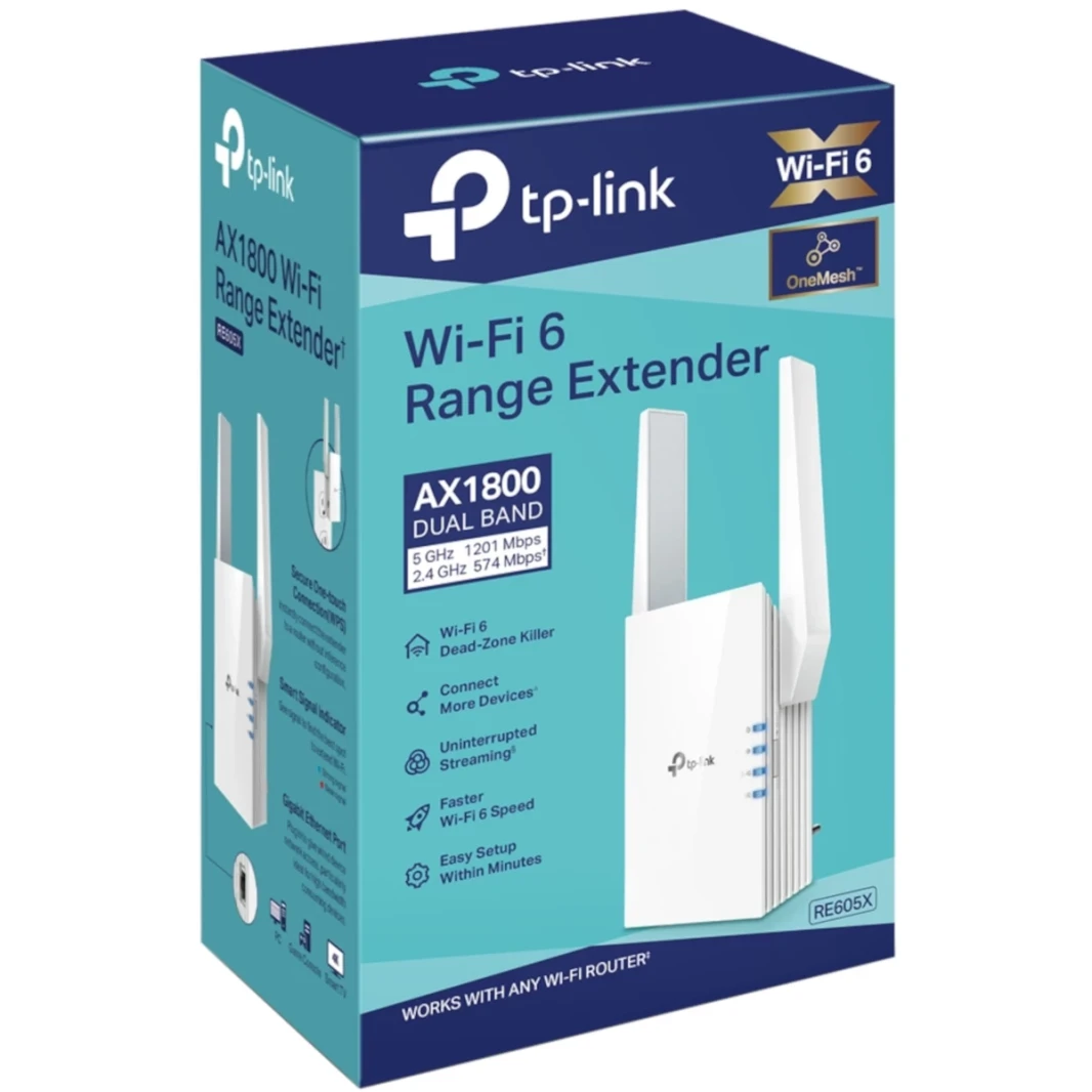 TP-Link RE605X AX1800 WIFI 6 Extender Internet Booster يغطي ما يصل إلى 1500 قدم مربع