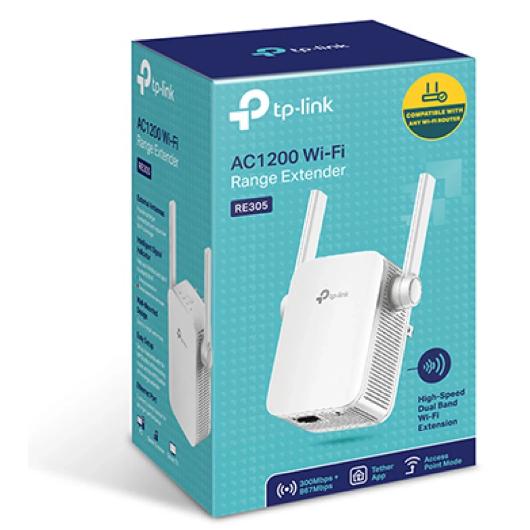 TP-LINK RE305 AC1200 WIFI النطاق الموسع يصل إلى 1200 ميجابت في الثانية في حالة مزدوجة WiFi Extender WiFi Dooster ، وصول Access Point WiFi إلى أجهزة Smart Home & Alexa