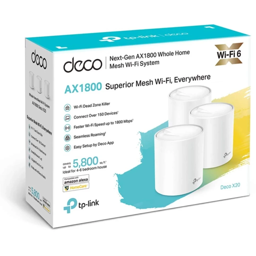 TP-Link Deco X20 WiFi 6 Mesh System Covers up to 5800 Sq.Ft Connect up to 150 Devices (3-Pack)