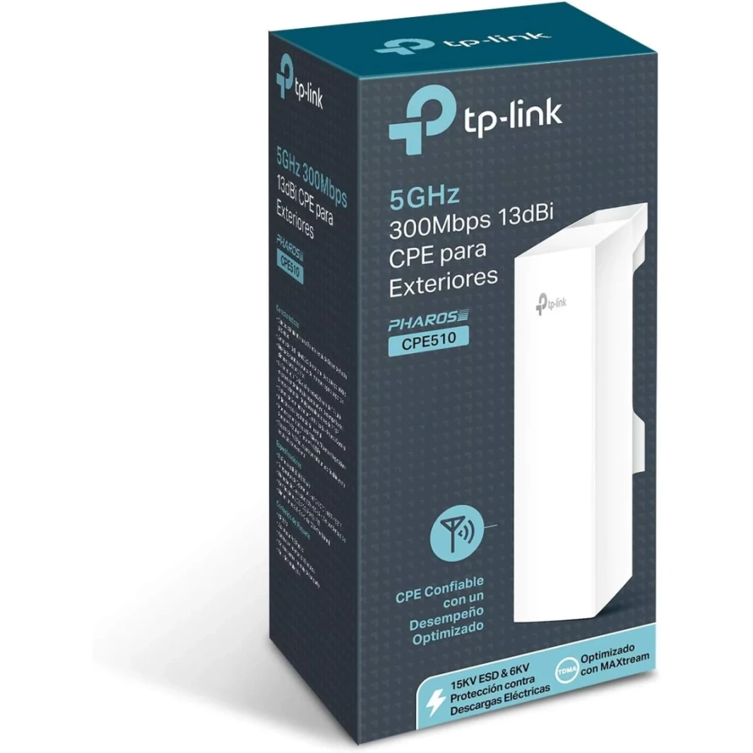 TP -Link CPE 510 5GHz N300 النقطة الخارجية طويلة المدى إلى نقطة جسر لاسلكي 13DBI 15km+ POE - 1PACK
