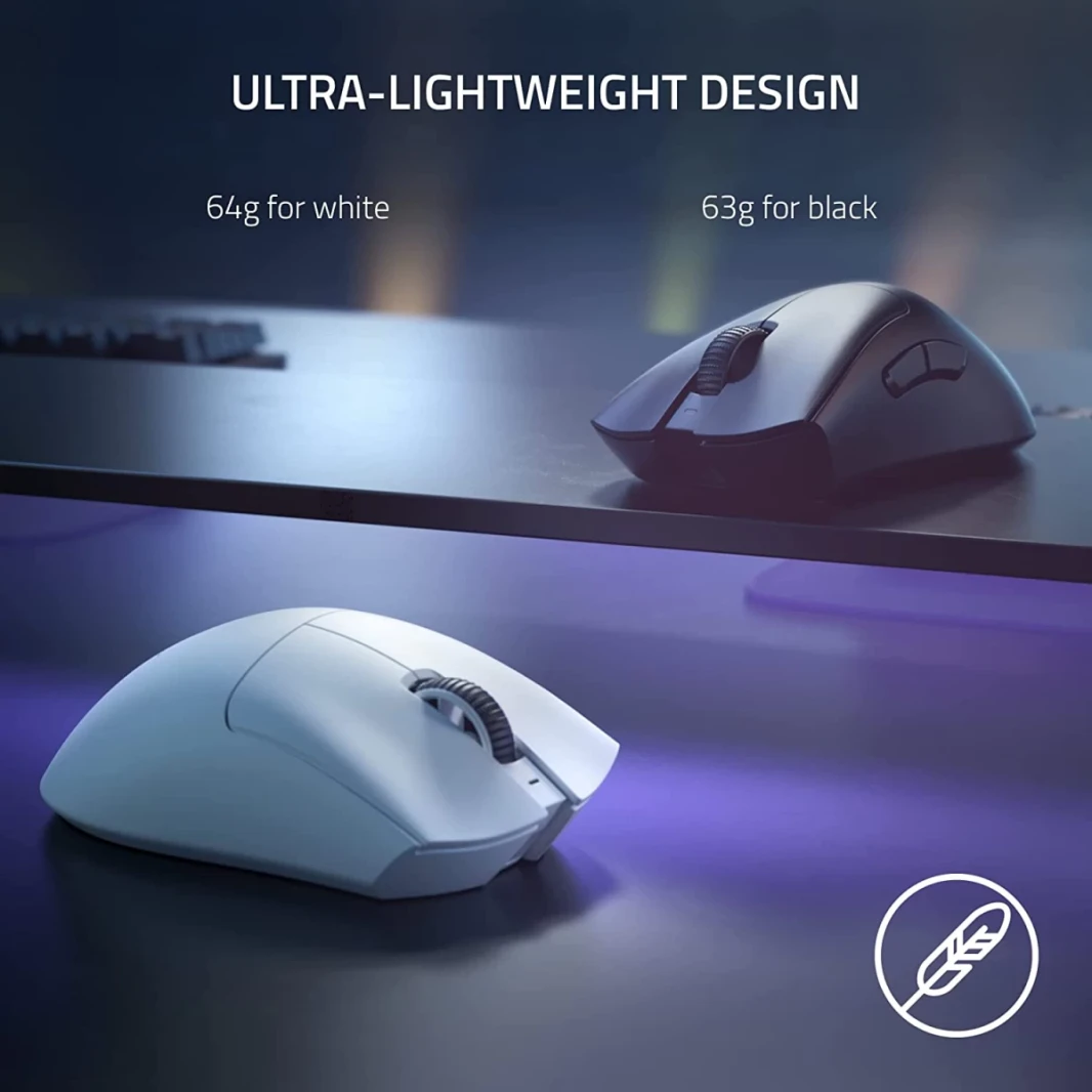 Razer DeathAdder V3 Pro HyperSpeed Wireless 63g Lightweight Focus Pro 30K Optical Sensor Switches Gen-3 - White Color