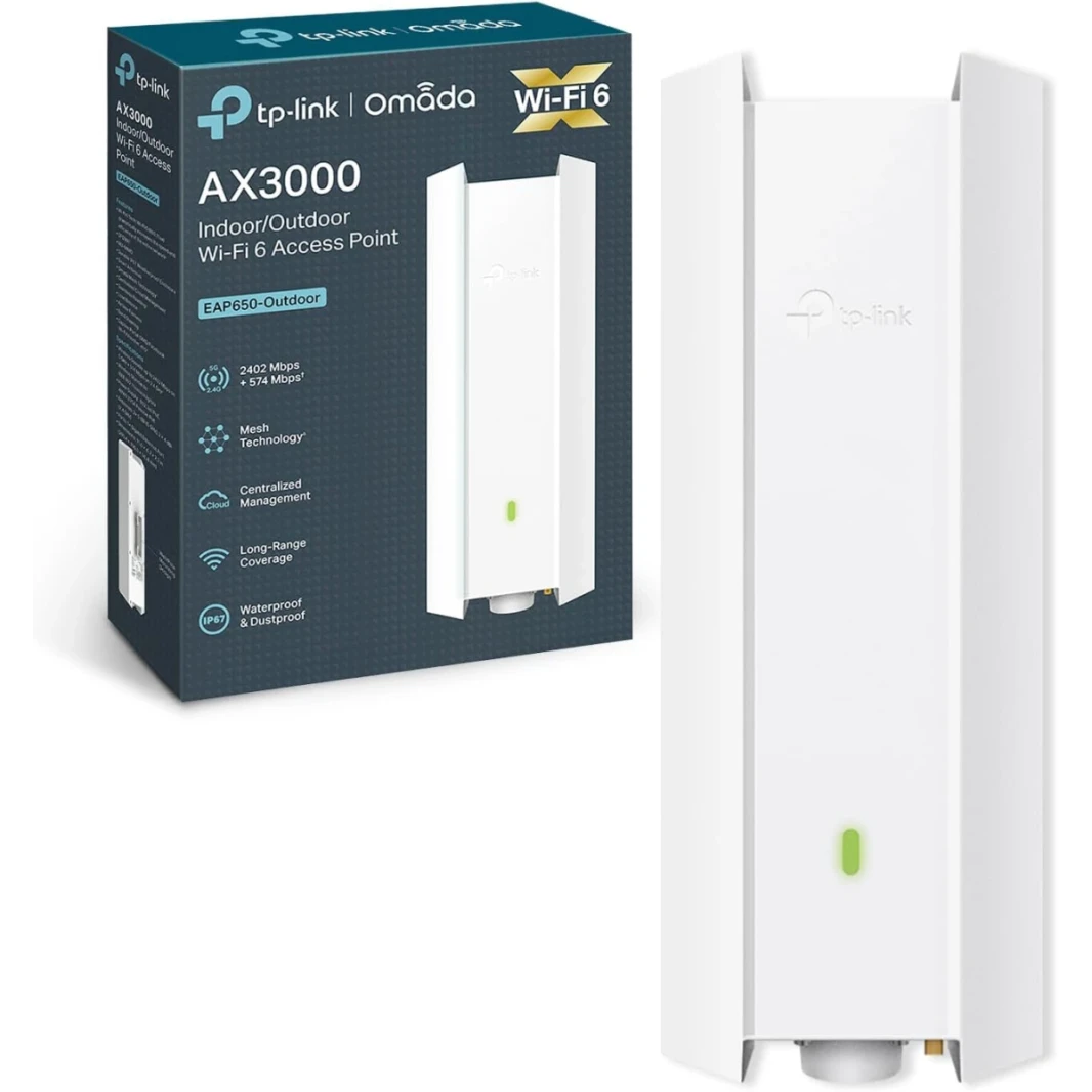 TP-Link EAP650-Outdoor AX3000 Indoor/Outdoor WiFi 6 Access Point, Superior WiFi 6 Speeds, Higher Network Efficiency, 160 MHz Bandwidth Channel, Long-Range Coverage, Omada Mesh Technology, White
