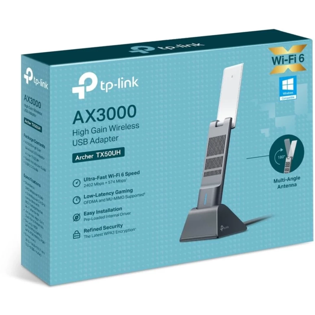 TP -Link Archer TX50UH AX3000 ربح مرتفع محول USB لاسلكي 3000 ميغابت في الثانية واي فاي 6 هوائيات عالية الكسب و pmofforming USB 3.0 - أسود