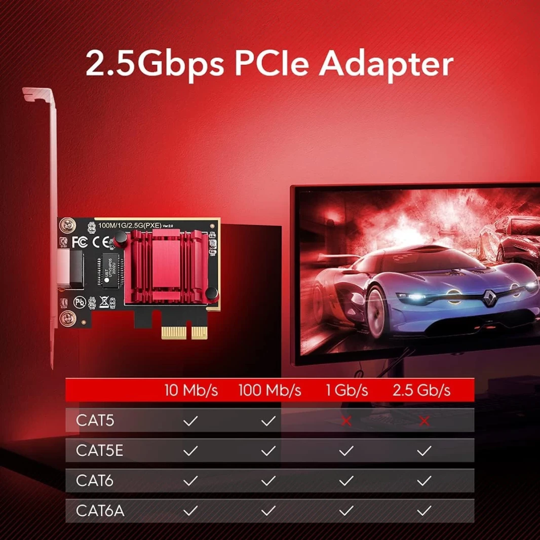CUDY PE25 2.5GBPS PCIE Express Network Adapter Wake on LAN Flow Control Bracket Low Profile