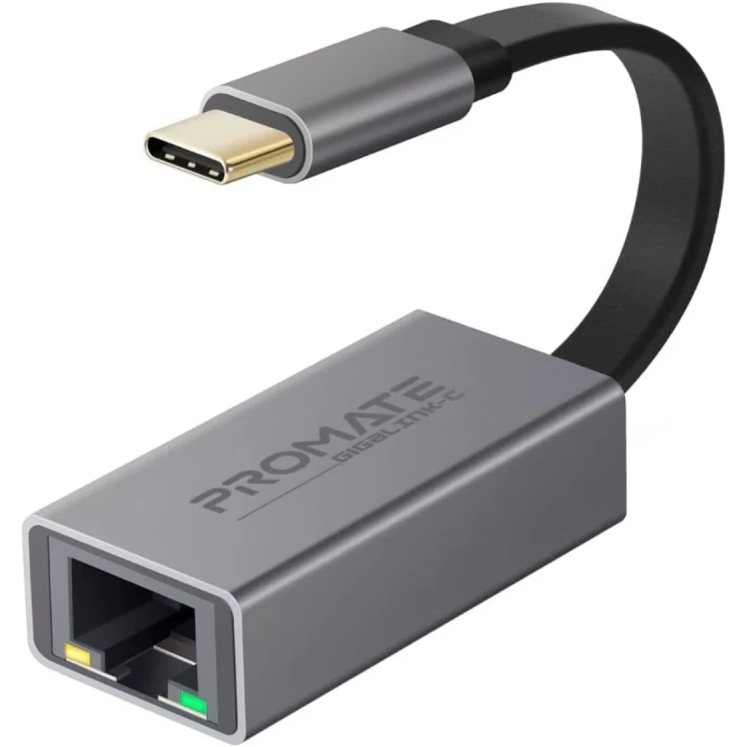PROMATE GIGALINK-C USB-C ADAPTER Premium Aluminoy Aluminy Clughy USB Type-C إلى 10/100/1000MBPS RJ45 GIGABIT ETHERNET