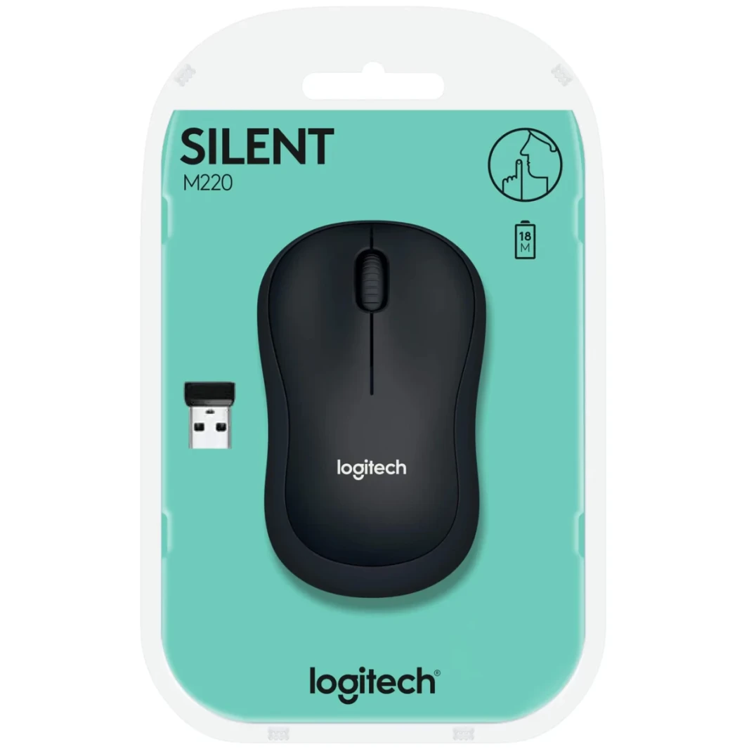 Logitech M220 Silent Wireless Mobile Mouse 18 شهرًا عمر البطارية والنوم التلقائي - الفحم
