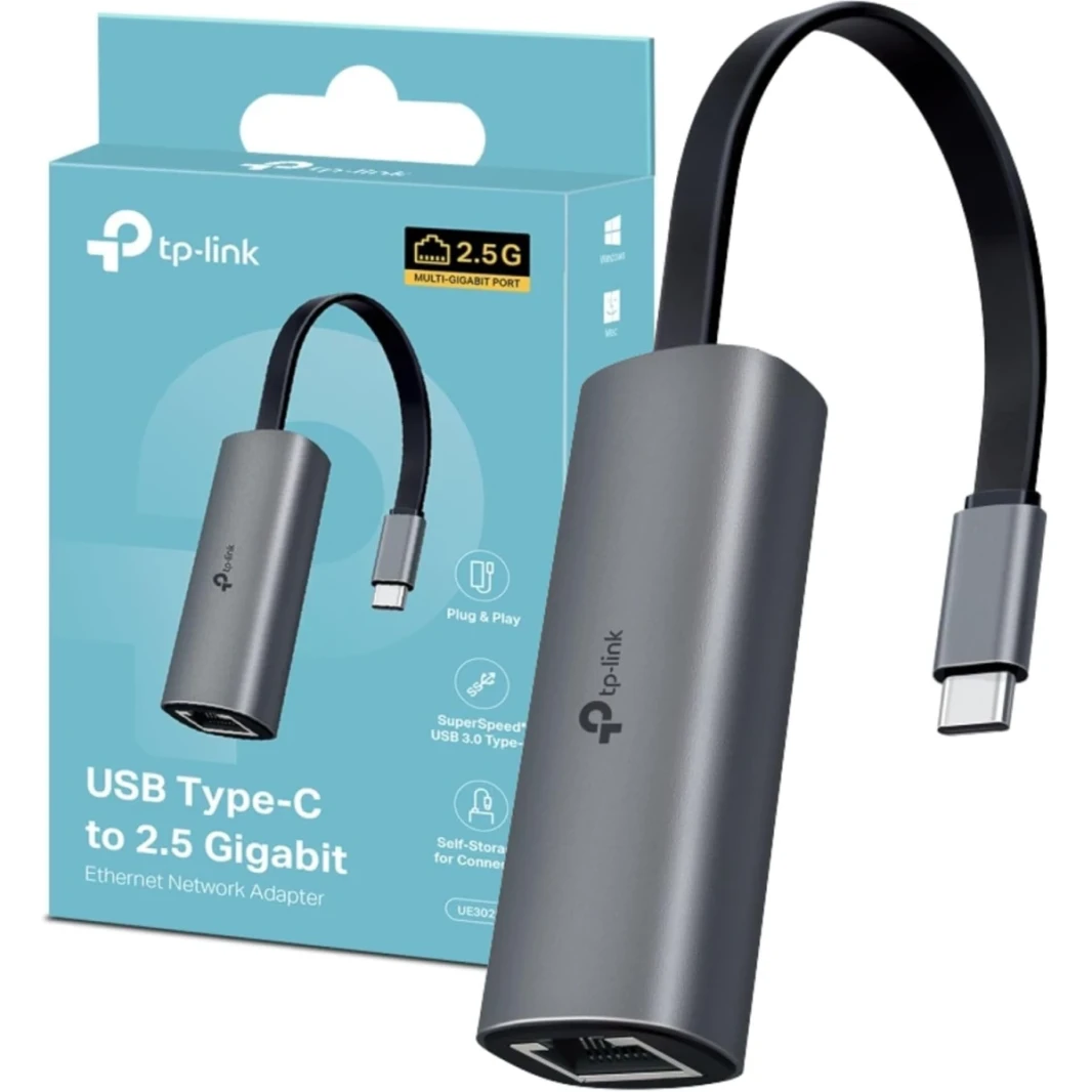 TP-Link UE302C USB Type-C إلى محول شبكة Ethernet 2.5 جيجابت ، SuperSpeed ​​USB 3.0 Type-C ، اتصال متعدد الجيجابت ، التوصيل والتشغيل ، التوافق العالمي ، مقاومة الخدش ، التخزين الذاتي