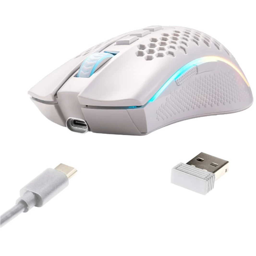 Redragon M808 Storm Pro Wireless RGB Honeycomb 16000 DPI مستشعر بصري 7 أزرار قابلة للبرمجة - أبيض