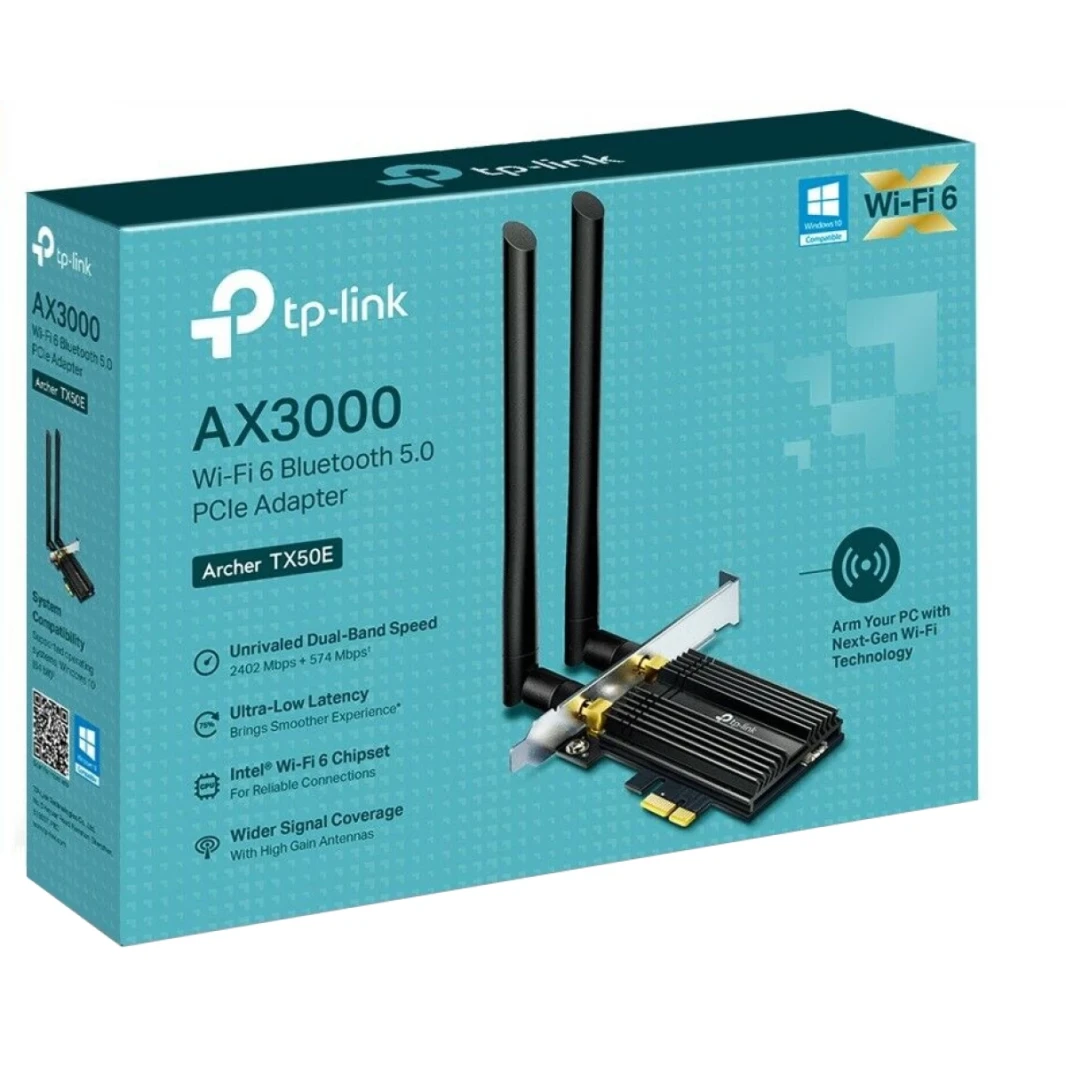TP-Link Archer TX50E AX3000 Wi-Fi 6 Bluetooth 5.2 PCIe Adapter للكمبيوتر الشخصي مع بالوعة الحرارة ، Mu-Mimo ، زمن انتقال منخفض للغاية