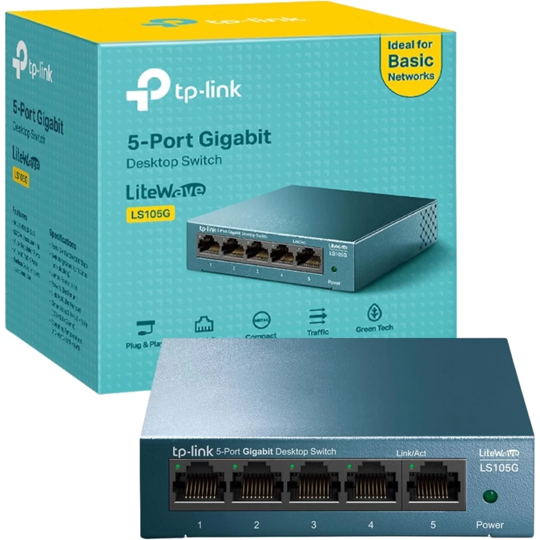TP-Link LS105G 5-Port Desktop/WallMount Gigabit Ethernet Switch/Hub Network Splitter Steel Case