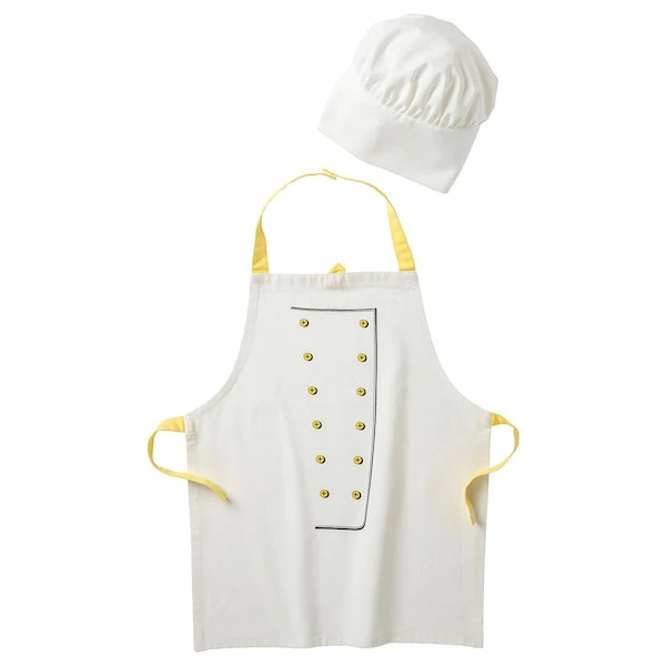 Children’s apron with chef’s hat, white/yellow