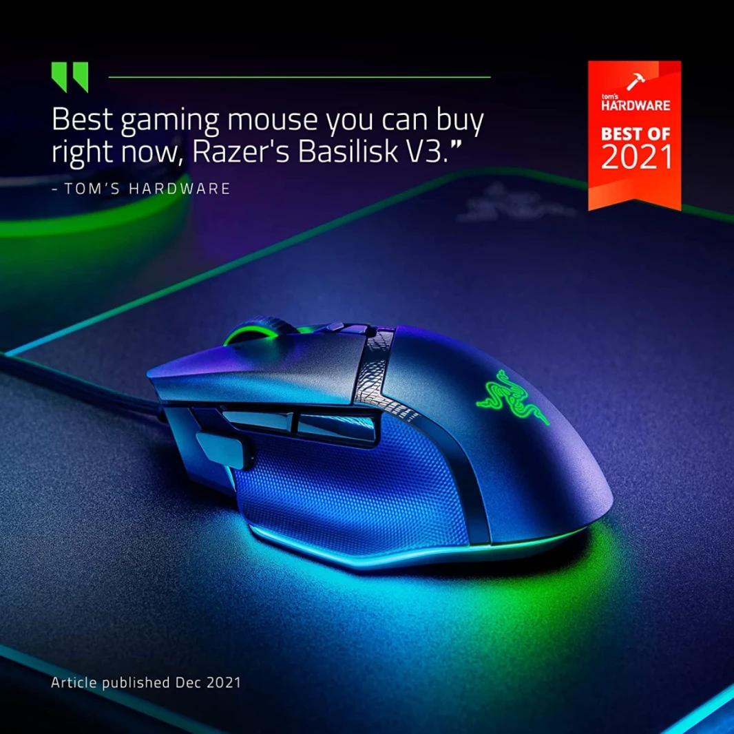 Razer Basilisk V3 تخصيص أسرع تبديل Chroma RGB 26K DPI 11 أزرار Hyperscroll - أسود