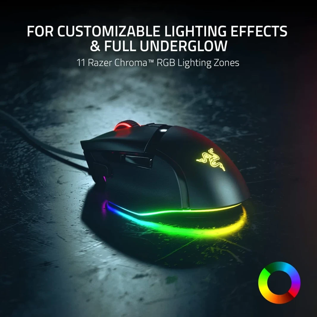 Razer Basilisk V3 تخصيص أسرع تبديل Chroma RGB 26K DPI 11 أزرار Hyperscroll - أسود