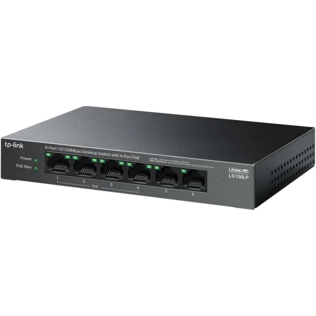 TP-Link LS106LP 6-PORT 10/100MBPS التبديل Ethernet مع 4-PORT POE 41 W POE POE Auto Recovery Casing
