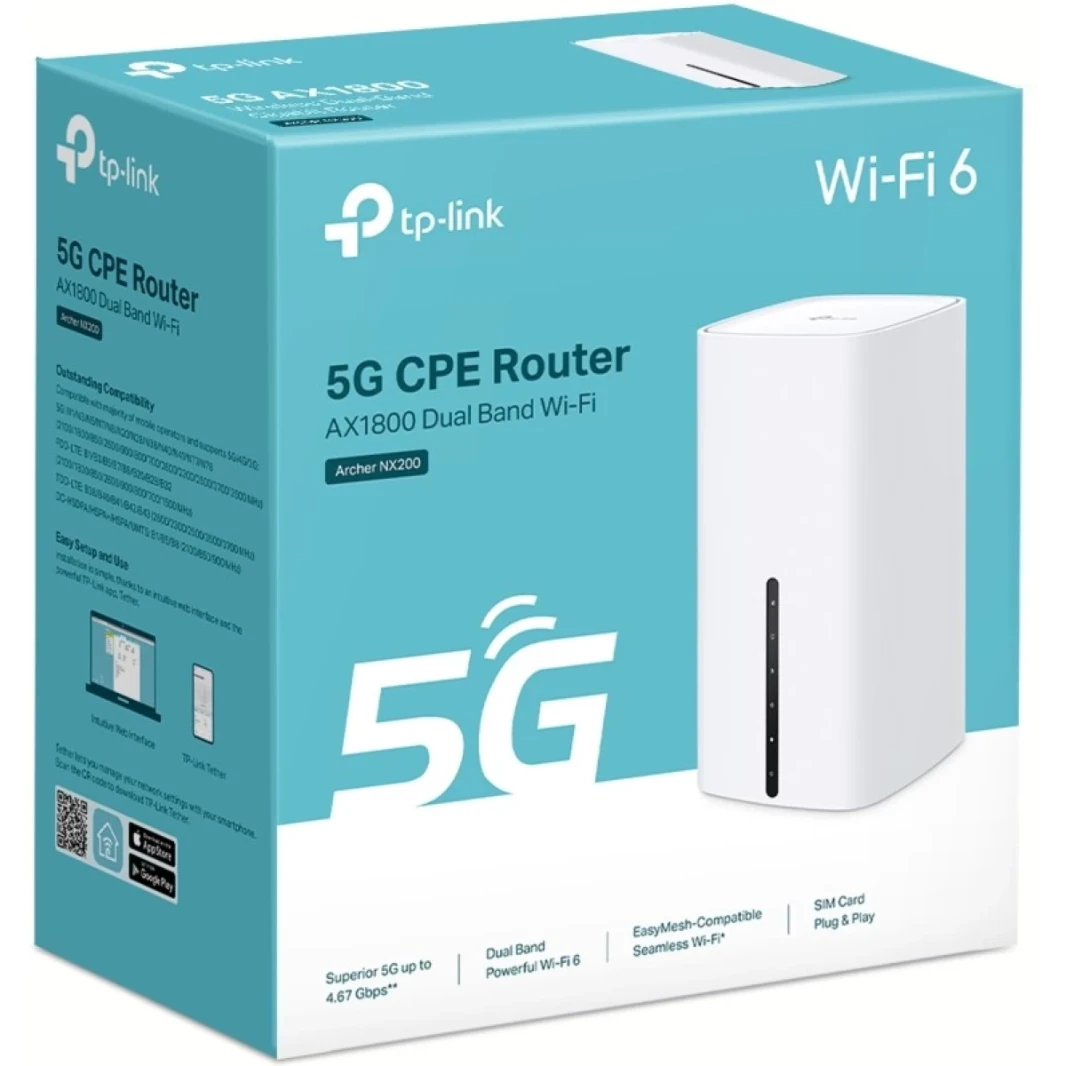 TP-Link Archer NX200 AX1800 Dual Band 5G Wi-Fi 6 SIM SLOT WAN/LAN PORT EASYMESHENTING ANCLAYER-أبيض