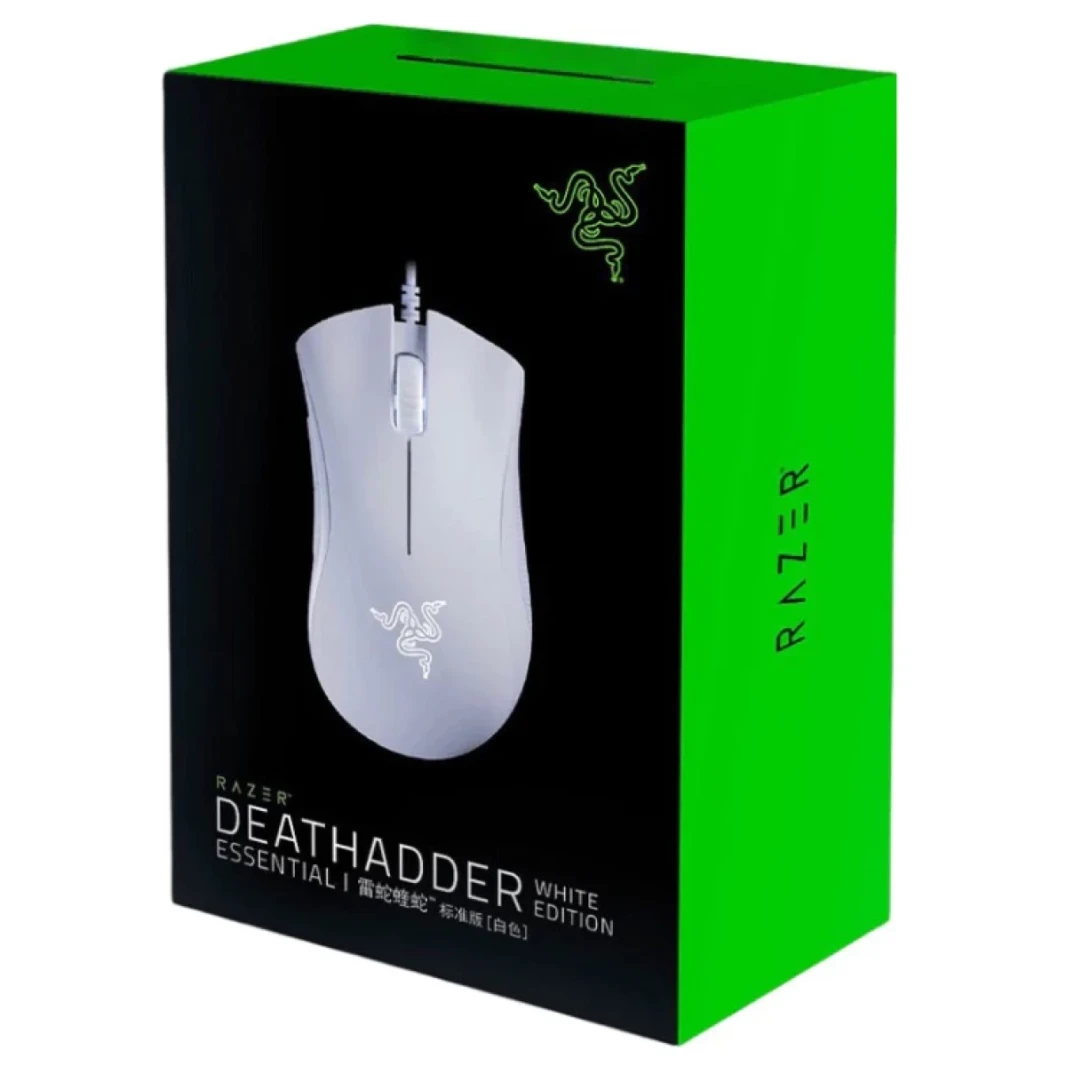Razer Deathadder Masse Mouse 6400 DPI Sensor Optical - 5 أزرار قابلة للبرمجة - مفاتيح ميكانيكية - مقبضات الجانب المطاط - طبعة بيضاء
